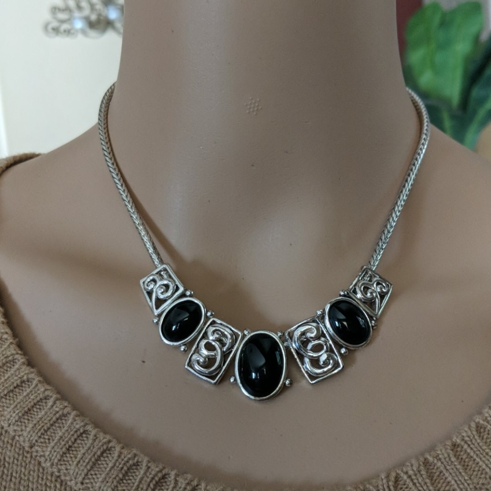 Statement Black And Silver Necklace - image 2